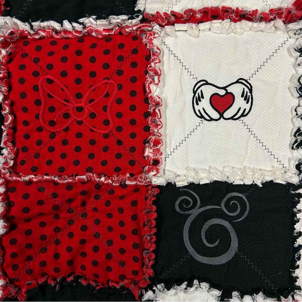 Hand Crafted Red, Black, and White Patchwork Throw - Picture 6 of 10